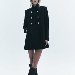 Zara Black Pea Coat with Gold Button Accents
